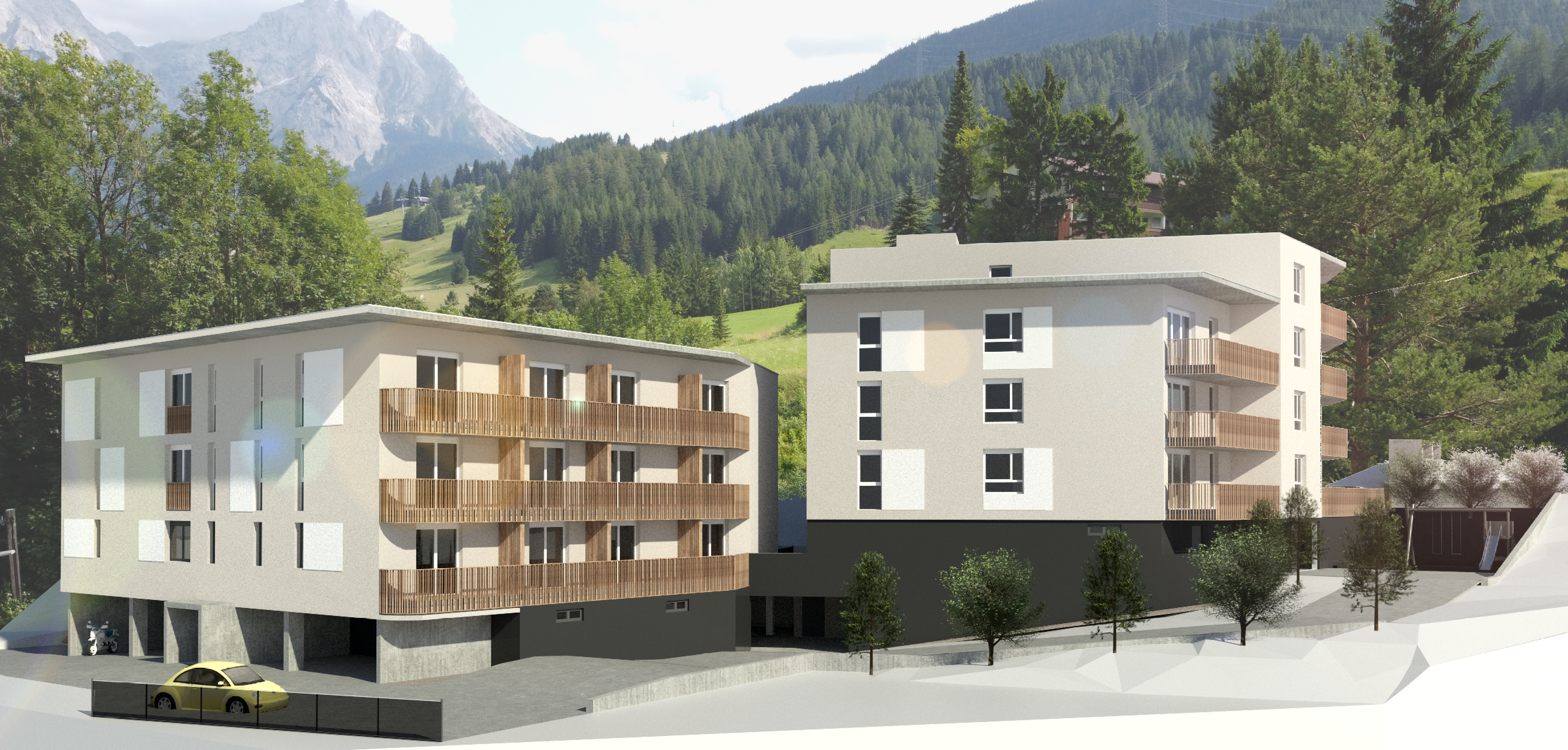 Visualisierung der Wohnanlage Lermoos Alte Straße